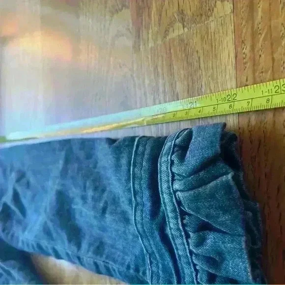 CHRISTINE ALEXANDER Jean Jacket Ruffle Trim Rhinestone Buttons Denim XS - Picture 12 of 12